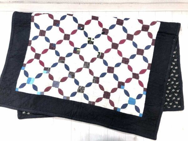 レトロ オリエンタル インテリア小物 和柄 麻の葉 刺し子 キルティング マルチラグ マット パッチワーク ハンドメイド 紺 生成り拍卖