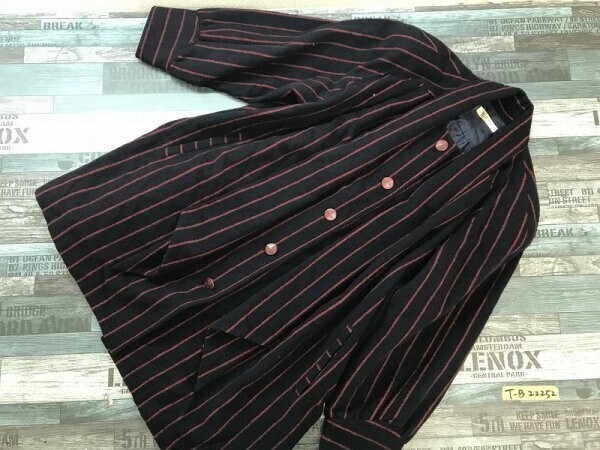 紫花地丁 レディース 日本製 毛 肩パッド ストライプ ショールコート 紺赤拍卖