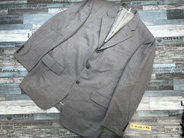 Louis Feraud ルイフェロー メンズ 肩パッド ストライプ テーラードジャケット 春秋 グレーオレンジ拍卖