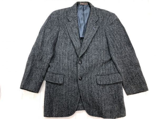 motoki 銀座 東京 レトロ オールド 英国トラッド 古着 2つボタン ヘリンボーン ツイード テーラードジャケット メンズ 背抜き S グレー拍卖