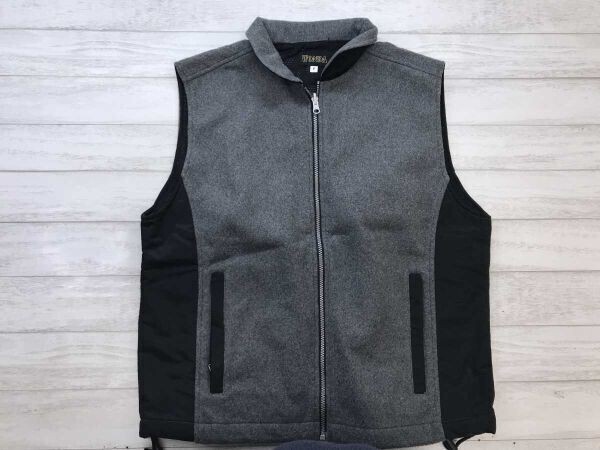 ワンダ WANDA 缶コーヒー 企業物 レトロ ワーク アウトドア 異素材切替 ジップアップ フリース ベスト メンズ 裏地メッシュ L グレー黒拍卖