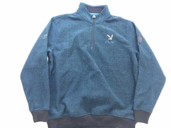 プレイボーイ VIP PLAYBOY トラッド スポーツ ハーフジップ 千鳥格子 ロゴ刺繍 ニット 長袖シャツ 裏起毛 メンズ ポリエステル100% L 青拍卖