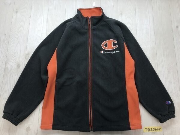 Champion チャンピオン キッズ ロゴ刺繍 サイド切替 フリース ジップジャケット 160 ダークグレーオレンジ拍卖