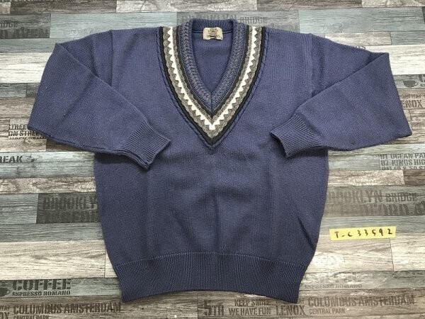 VULGARIS メンズ Vネック ニットセーター M 青拍卖