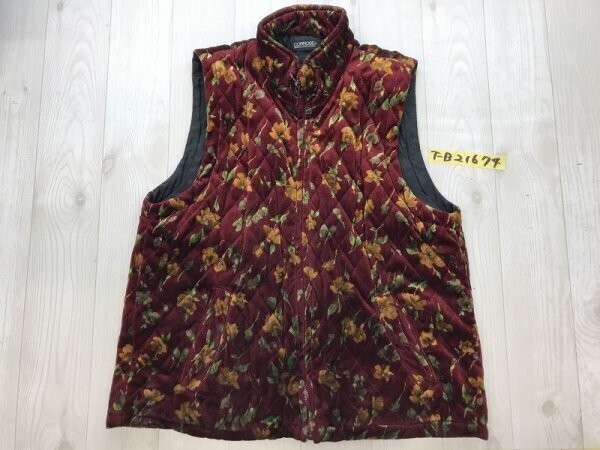 CORROSE レディース 裏地 ボタニカル ベロア調 ジップベスト ダークレッド拍卖