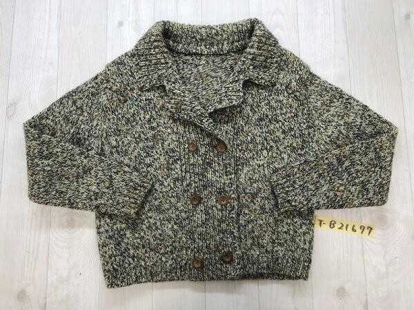 レディース ダブルボタン ショート丈 ニットジャケット アイボリーMIX拍卖