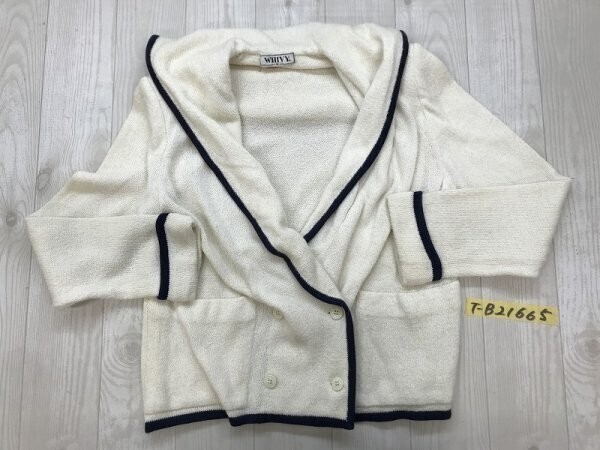 WHIVY レディース 肩パッド セーラーカラー ダブルボタン レトロ ニットカーディガン M アイボリーネイビー拍卖