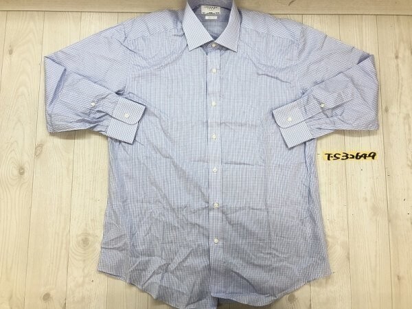 LORENZO UOMO メンズ クラシックフィット チェック 長袖シャツ 33/32 水色ピンク拍卖