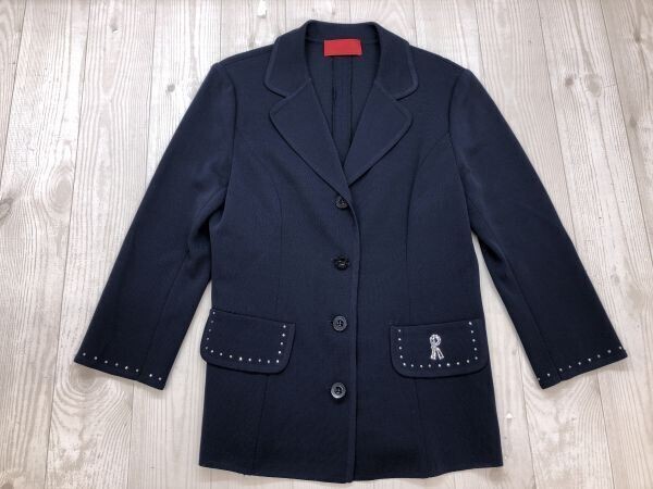 ロベルタディカメリーノ Roberta di Camerino レトロ古着 ラインストーン アクリルニット テーラードジャケット レディース 日本製 38 紺拍卖