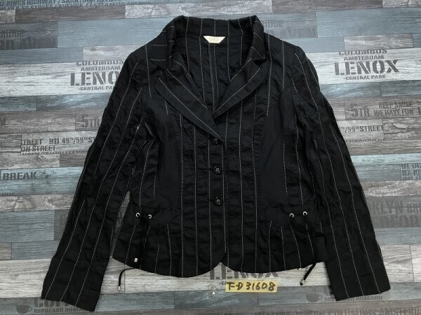 SERGE レディース ポリエステルナイロン 日本製 肩パッド ストライプ 薄手 ジャケット 11号 黒白拍卖