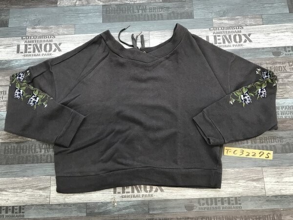 RETRO GIRL レディース 花刺繍 ショート丈 ドルマン プルオーバーカットソー M グレー拍卖