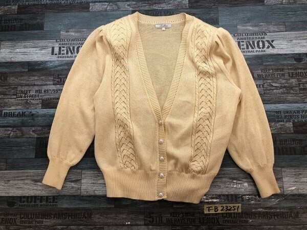 Leilian レリアン レディース 綿アクリル 肩パッド ビジュー ニットカーディガン 13+ クリーム拍卖
