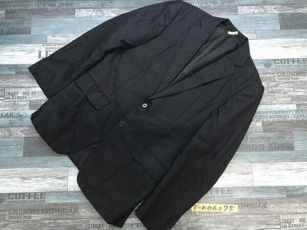 INHALE メンズ 裏地 肩パッド ストライプ テーラードジャケット 秋冬 クリーニング済み 175AB 黒拍卖