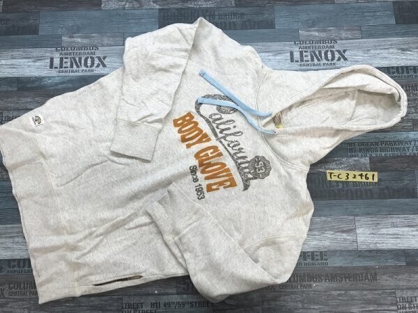 BODY GLOVE ボディグローブ レディース フロッキーロゴ スウェットパーカー フーディー L 杢アイボリー拍卖