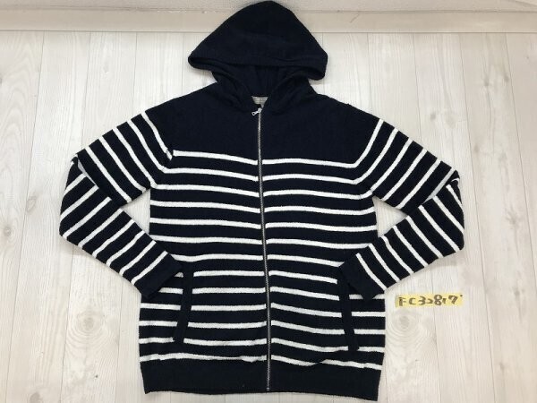 A DAY IN THE LIFE UNITED ARROWS ユナイテッドアローズ レディース 綿ナイロン ボーダー パイル ジップパーカー M 紺白拍卖