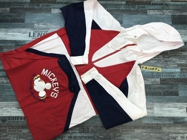 TOKYO DISNEYLAND ディズニーランド メンズ ミッキープリント 日本製 ラグラン プルオーバー ジャケット M 白紺赤拍卖
