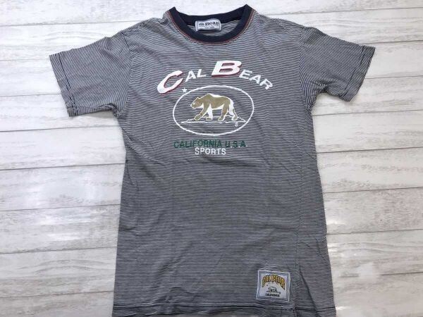 ベアー Bear USA NIGHT WEAR 90s オールド アメカジ 西海岸 カリフォルニア サーフ 細ボーダー 半袖Tシャツ キッズ コットン100% 160 紺白拍卖