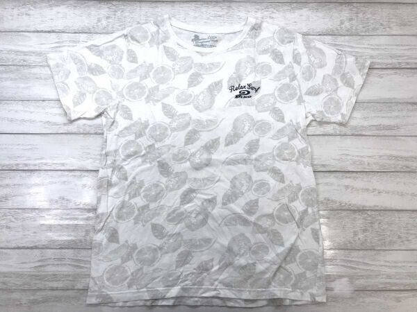 ピコ PIKO レトロ アメカジ サーフ 古着 リゾート ハワイ レモン フルーツ 総柄 半袖Tシャツ メンズ 綿100% L ライトグレー拍卖