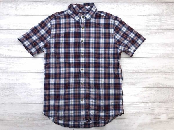 ギャップ GAP アメカジ ストリート オーセンティック 古着 オーバーチェック 半袖シャツ メンズ コットン100% S 紺オレンジ拍卖