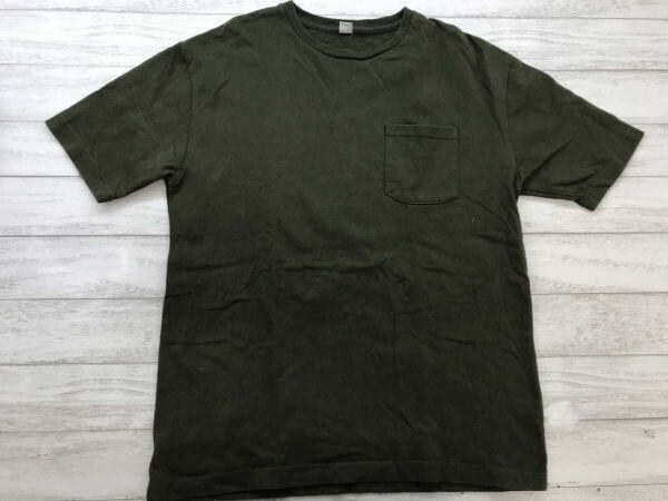 USA製 ファブリック (Never) Acquiesce ネバーアクイース メンズ 胸ポケット付き 無地 ポケT 半袖Tシャツ 綿100% M カーキ拍卖