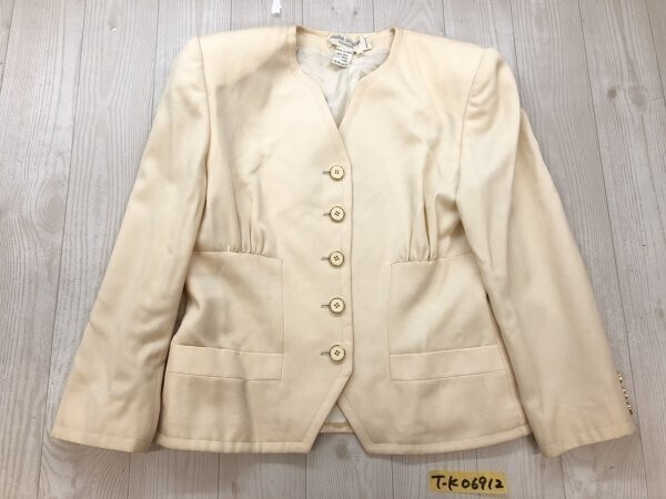 mila schon ミラショーン レディース イタリア製 ノーカラーウール ジャケット 春秋 アイボリー 42拍卖