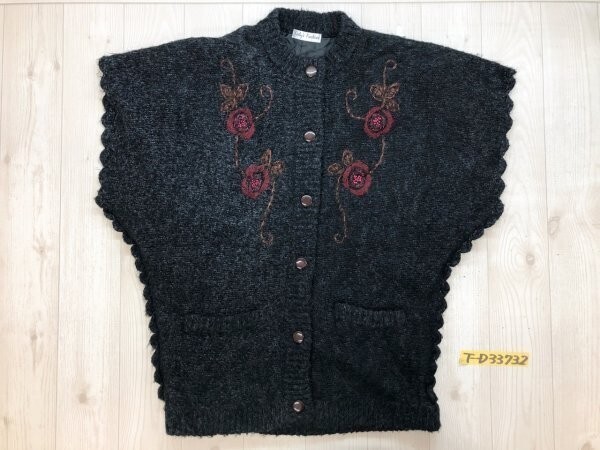 Lady’s Fashion レディース 裏地付き 半袖ニットセーター カーディガン 黒グレー・赤茶拍卖