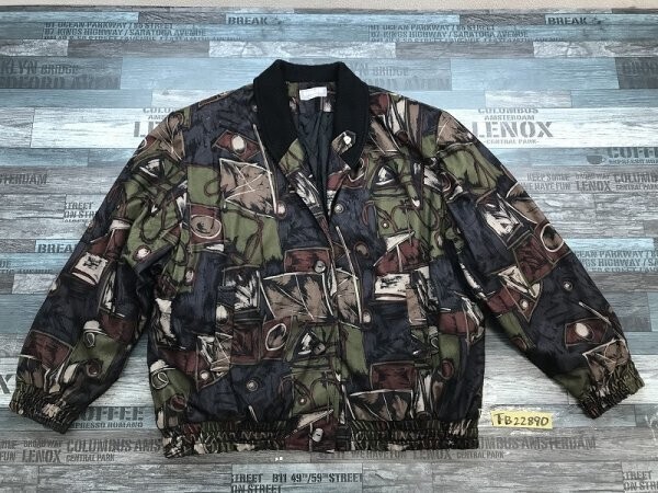 SOPHISCATED レディース 総柄 肩パッド 中綿 ブルゾン M グレーカーキ拍卖