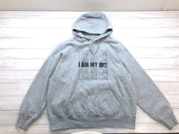 GU ジーユー MTV ロック レトロ 80sカルチャー サブカル プルオーバー スウェット パーカー メンズ 綿60% ポリエステル40% XL 杢グレー拍卖