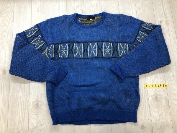 TINVY メンズ 柄織り ニットセーター M 青黄色拍卖