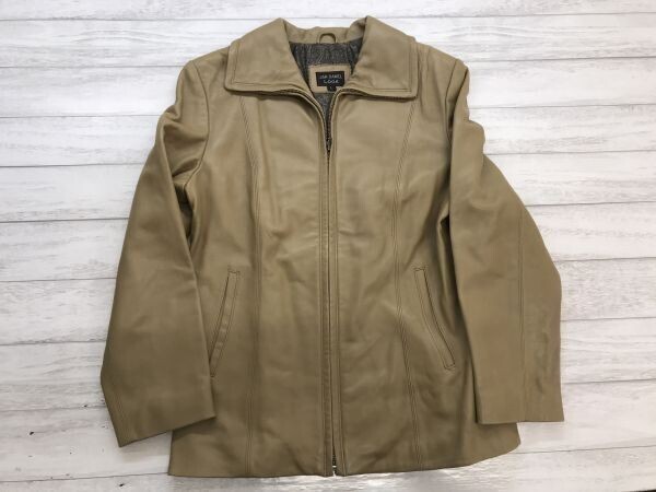 スペイン製 JAN DANIEL L.O.O.K レトロ ユーロ モード ペイズリー柄総裏地 本革 レザー ジップアップ ジャケット レディース L キャメル拍卖