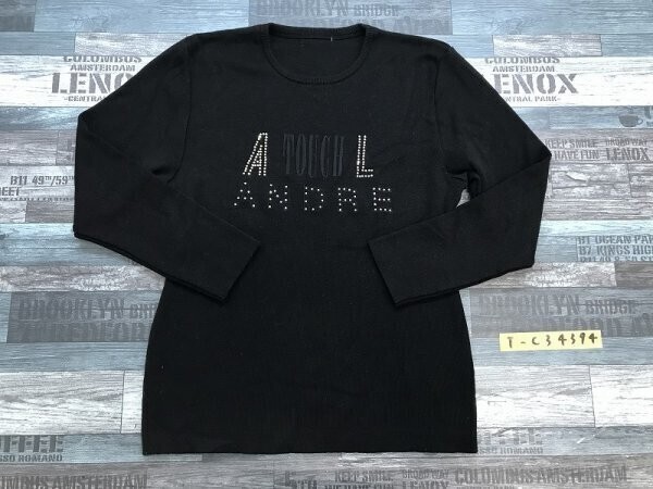 メンズ ライトストーン付 刺繍入り ニットセーター 黒拍卖