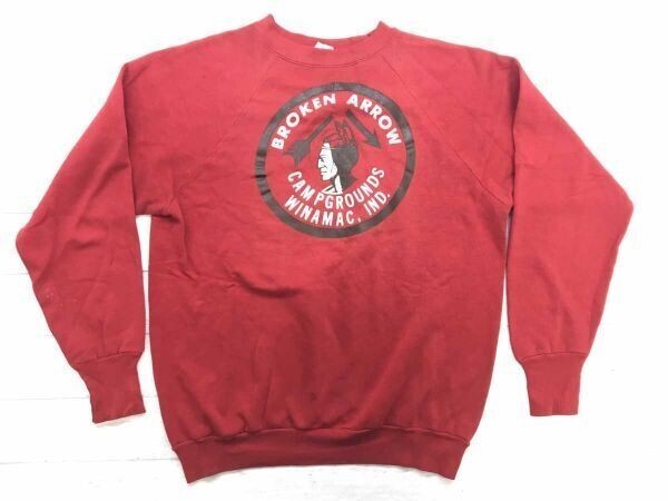 USA製 SIGNAL SPORTS オールド アメカジ BROKEN ARROW CAMPGROUNDS ネイティブ カレッジ 裏起毛 スウェット トレーナー レディース XL 赤拍卖