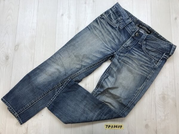 LEVI'S リーバイス レディース 牛革ラベル バックポケット ライトストーン付き クロップドデニムジーンズパンツ M 青拍卖