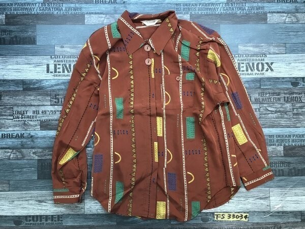 CHARMING レディース 肩パッド入 胸ポケット 総柄 ブラウス 比翼ボタン シャツ ポリエステル M 茶拍卖