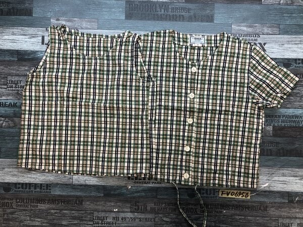 SAYA レディース チェック 半袖 前ボタン + ノースリーブカットソー 2点セット まとめ売り 綿 9R 紺緑拍卖