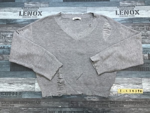 BROWNY WEGO ウィゴー レディース Vネック ダメージ加工 ニットセーター F 杢グレー拍卖