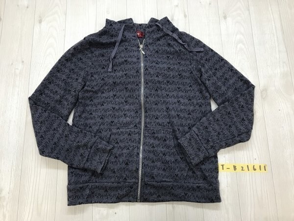 DISNEY ディズニー レディース ミッキー総柄 フーディー ジップパーカー M ブルーグレー拍卖