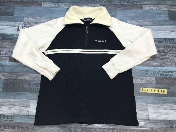 PHENIX フェニックス メンズ バイカラー ロゴ刺繍 ニット プルオーバーカットソー M 黒アイボリー拍卖