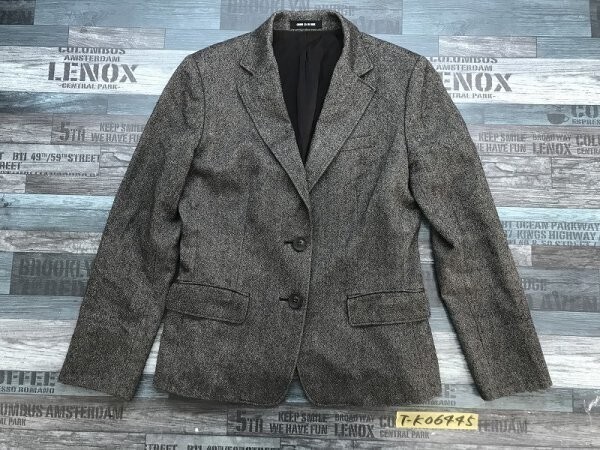 COMME CA DU MODE コムサデモード レディース 日本製 シルクカシミヤ他 肩パッド センターベント 起毛 ジャケット 9 黒茶 秋冬拍卖