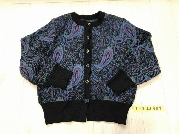 レディース ペイズリー総柄 ノーカラー ニット カーディガン 黒紫ベージュなど拍卖