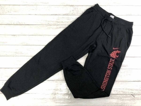 ナイキ NIKE アメカジ カレッジプリント ワシントンステイト Washington State 裾リブ イージー スウェット パンツ メンズ 裏起毛 S 黒拍卖