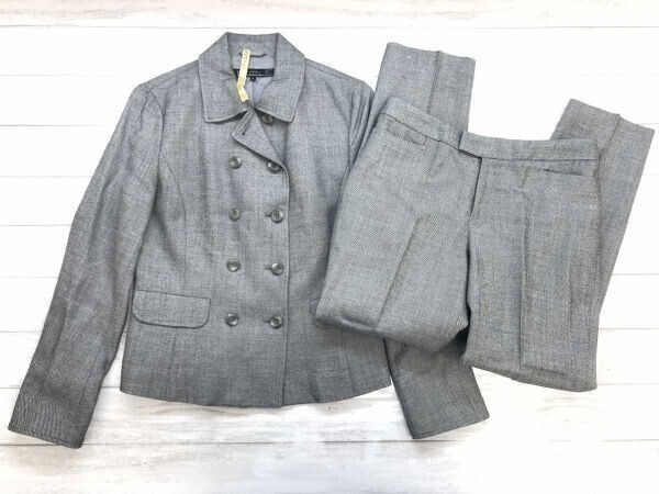 MELROSE CLAIRE メルローズクレールメルローズ ダブルブレスト 総裏地 パンツスーツ 上下セットアップ レディース ウール混 3 グレー拍卖