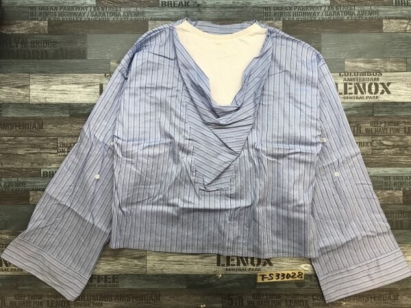 美品!An C'mon element レディース 綿 レイヤード風 シャツ調 プルオーバーカットソー 水色拍卖