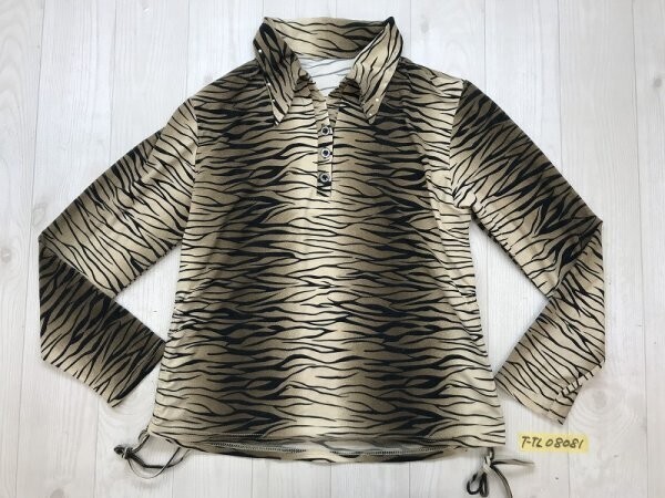 レディース アニマル柄 オープンカラー ストレッチ カットソー 茶黒拍卖