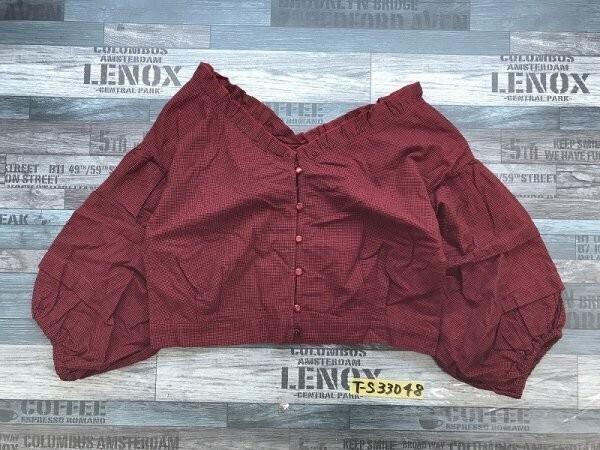 mystic ミスティック レディース 襟広 バルーン袖 綿 クロップド丈 カットソー F 赤黒拍卖