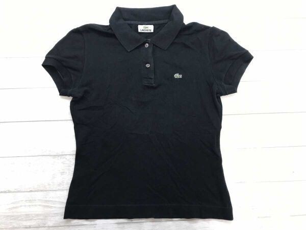 ラコステ LACOSTE レトロ トラッド スポーツ ワンポイントロゴ刺繍 鹿の子 半袖ポロシャツ レディース コットン94% エラスタン6% 38 黒拍卖