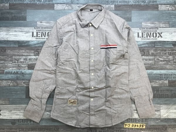 WELL.CHILD メンズ 綿 胸ポケットライン入 長袖シャツ L グレー拍卖