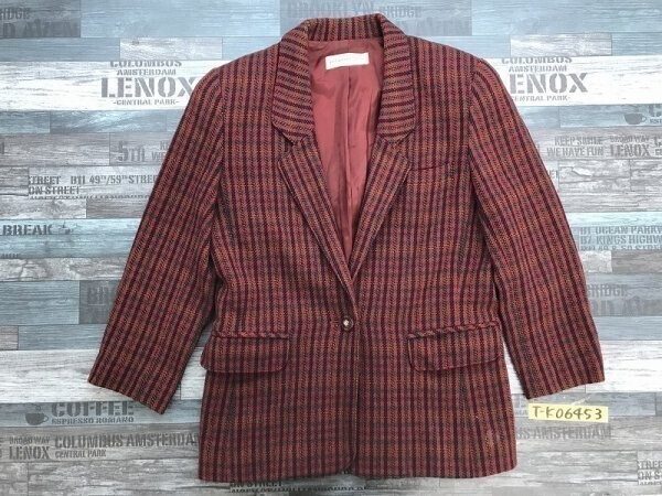 PLUME-DOR レディース クリスマスカラー 裏地 肩パッド レトロ チェック柄 ワンボタン 起毛 ジャケット 38 赤黒緑 秋冬拍卖