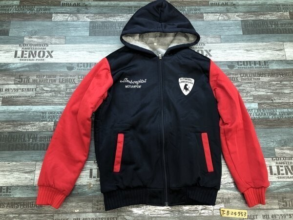 メンズ 刺繍入 裏ボア ジップパーカー M 紺赤拍卖