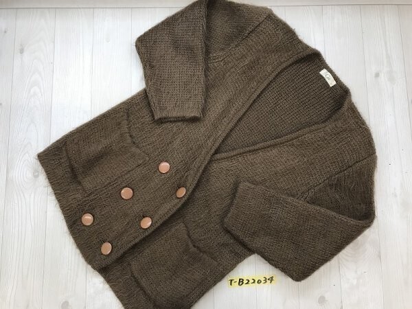 CEE レディース 肩パッド入 ウールアクリルMIX ダブルボタン ニットカーディガン ジャケット M 茶拍卖